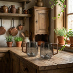 Tasses à café en verre gris fumé inclinées avec poignée en bois - 13