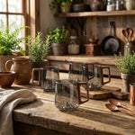 Tasses à café en verre gris fumé inclinées avec poignée en bois - 3