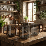 Tasses à café en verre gris fumé inclinées avec poignée en bois - 2